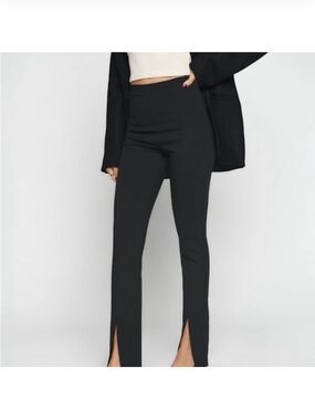 Reformation Fletcher Black High-Rise Split-Hem Straight Leg Pants